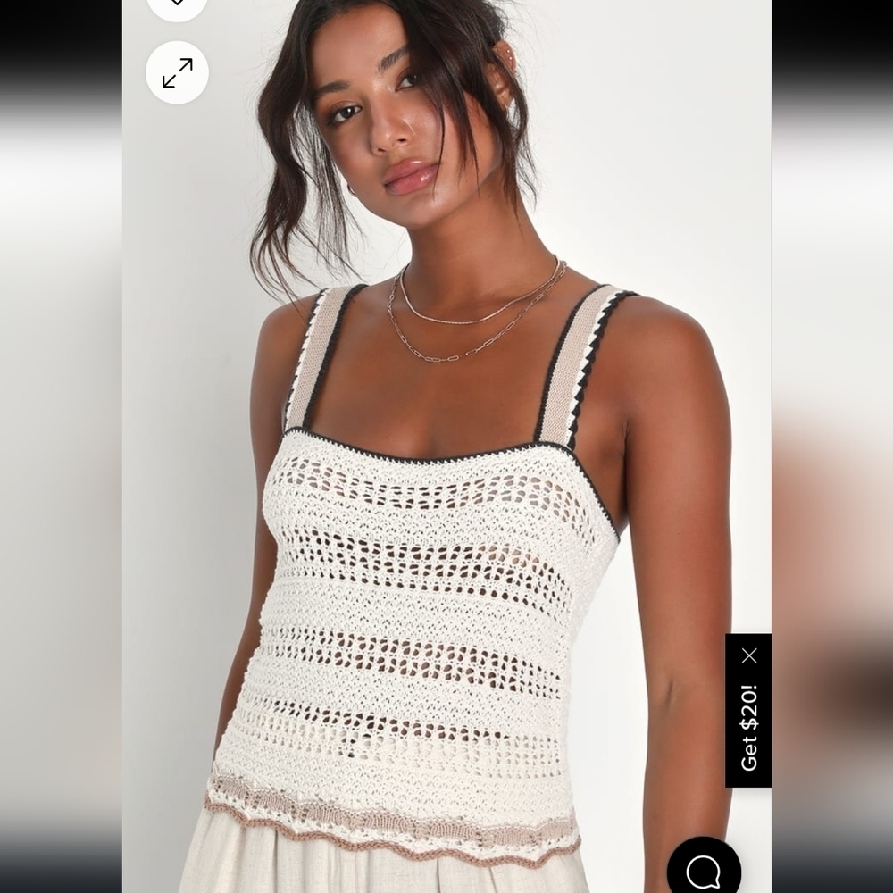 Boho XS Vacay Ivory Sweater Knit Tank Top (49)